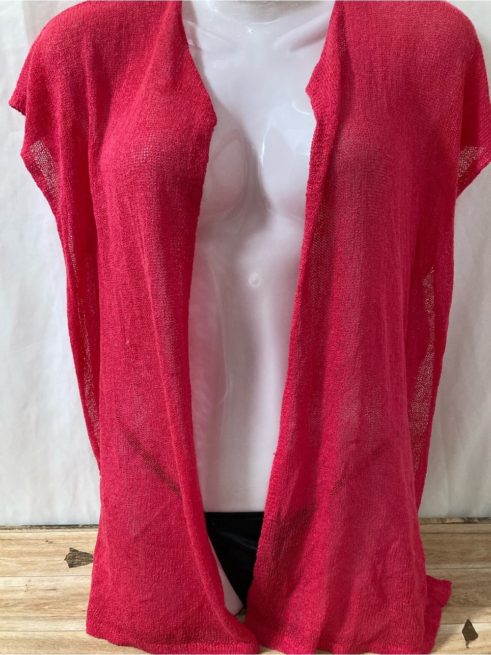 Contemporaine Simons Red Open Front Sheer Knit Cardigan Petite Small